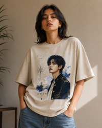 SWIM V Oceanic Graphic Oversized T-Shirt – Cream Beige