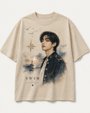 SWIM V Oceanic Graphic Oversized T-Shirt – Cream Beige