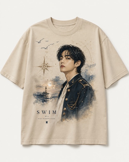 SWIM V Oceanic Graphic Oversized T-Shirt – Cream Beige